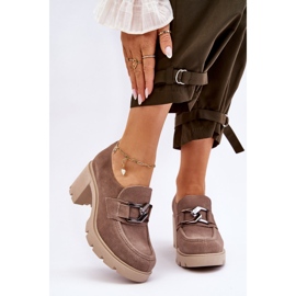 Lemar Elegant Brogues On Heel With Dark Silver Beige Harmell Decoration 1