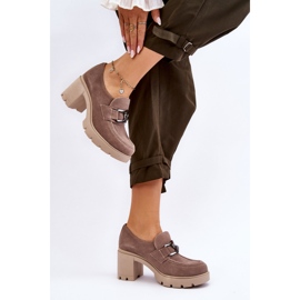 Lemar Elegant Brogues On Heel With Dark Silver Beige Harmell Decoration 2