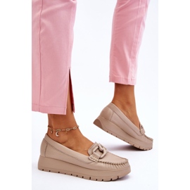 Lemar Leather Platform Loafers With Beige Desmond Embellishments 2