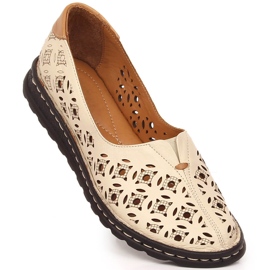 Leather comfortable women's openwork beige shoes Artiker 52C0440 1