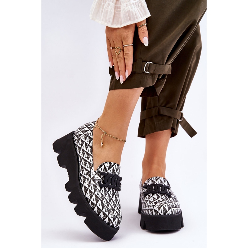 Loafers On A Massive Platform Laura Messi 2601 Black And White 1