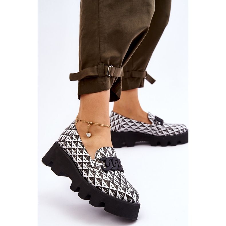 Loafers On A Massive Platform Laura Messi 2601 Black And White 2