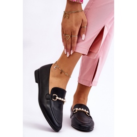 PG1 Women's Leather Loafers With Decorative Pearls Black Ishan 1