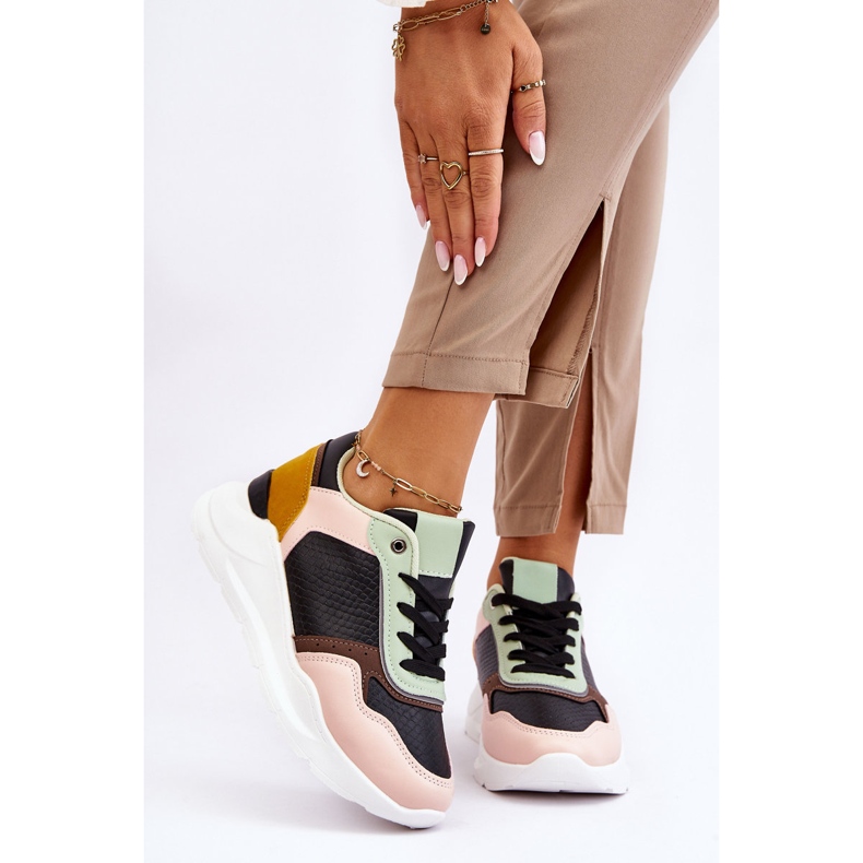 PG1 Women's Leather Platform Sneakers Black And Green Chaya 1