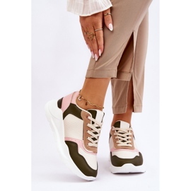 Women's Leather Platform Trainers Beige And Pink Chaya 2