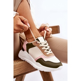 Women's Leather Platform Trainers Beige And Pink Chaya 1