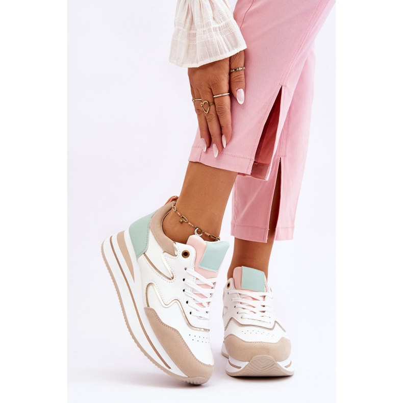 PG1 Fashionable Roen White and Beige Leather Sports Shoes 1