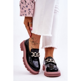 Patent Moccasins With Chain GOE LL2N4039 Black-Purple 2