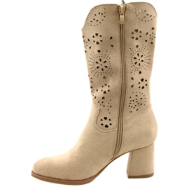 M.Daszyński Women's openwork ankle boots, suede, J.Beige 2