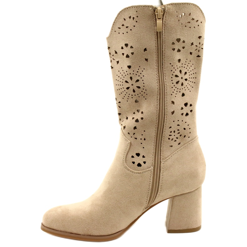 M.Daszyński Women's openwork ankle boots, suede, J.Beige 2