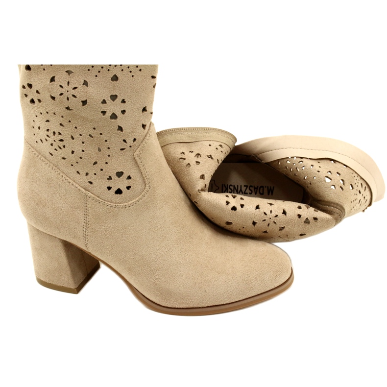 M.Daszyński Women's openwork ankle boots, suede, J.Beige 5