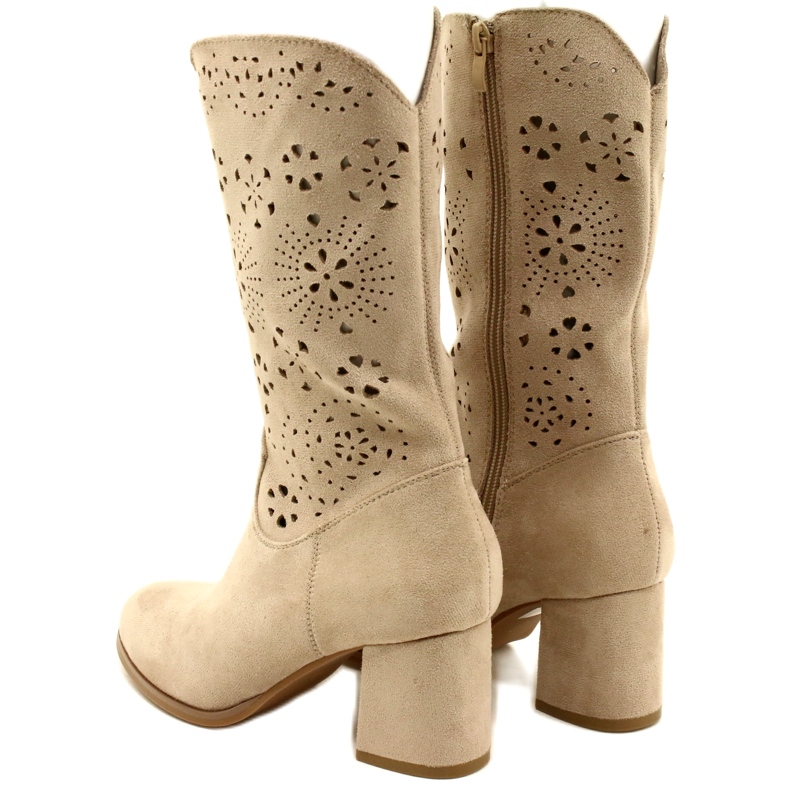 M.Daszyński Women's openwork ankle boots, suede, J.Beige 3