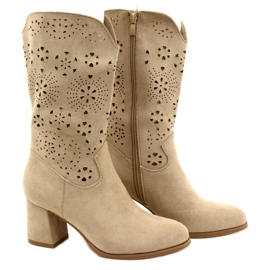 M.Daszyński Women's openwork ankle boots, suede, J.Beige 4