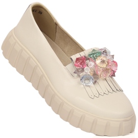 Women's leather shoes on the platform with decorative stones Filippo DP4593/23 ecru 1