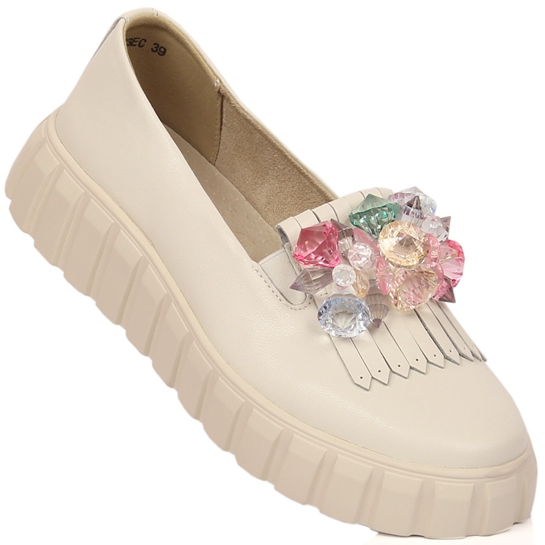 Women's leather shoes on the platform with decorative stones Filippo DP4593/23 ecru 1