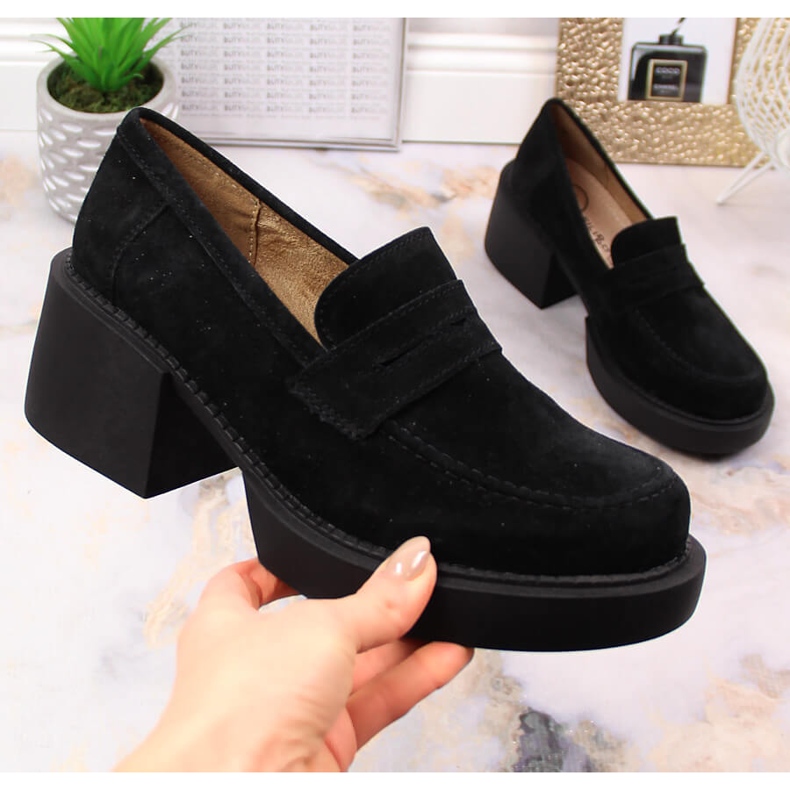 Women's leather suede loafers Filippo DP4685/23 black 1