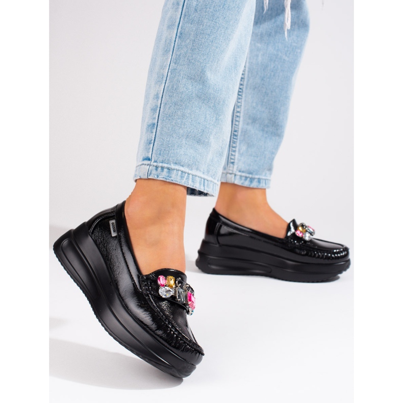 Goodin Patent moccasins on a thick platform with Shelovet crystals black 1