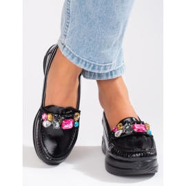 Goodin Patent moccasins on a thick platform with Shelovet crystals black 2