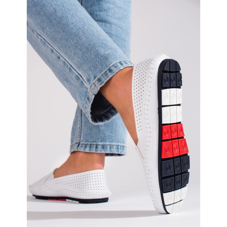 Women's openwork slip-on loafers white Shelovet 1