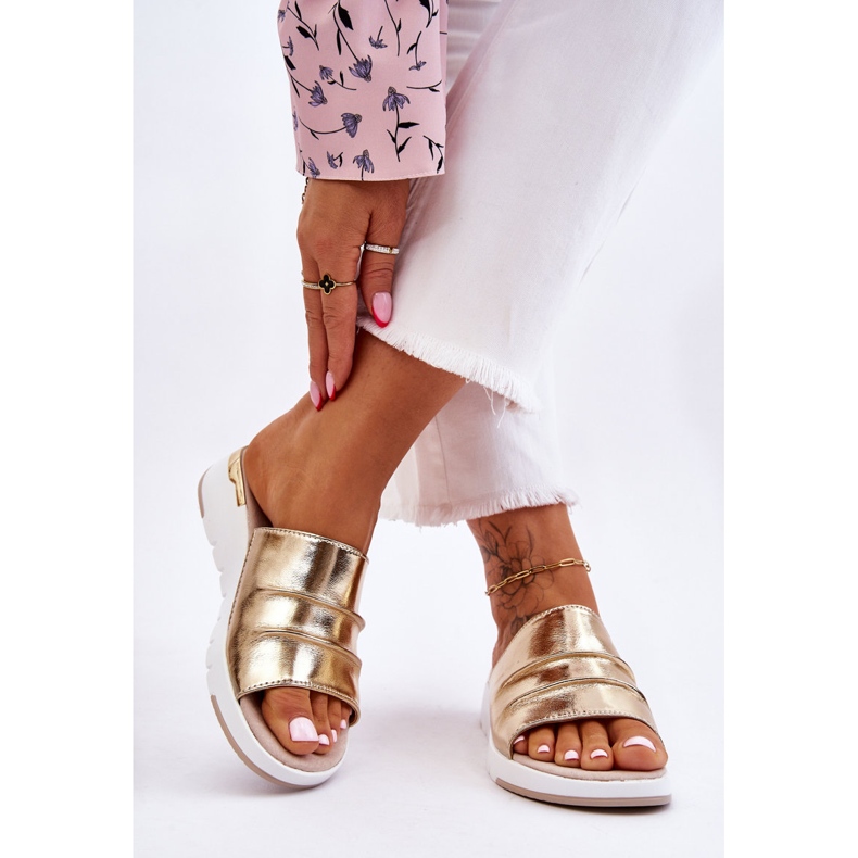 S.Barski Women's Leather Slippers On A Low Wedge Gold Leona golden 2