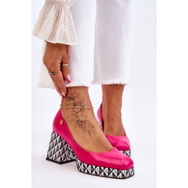 Fashionable Leather Pumps Laura Messi 2599 Fuchsia pink 1