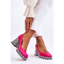 Fashionable Leather Pumps Laura Messi 2599 Fuchsia pink 2