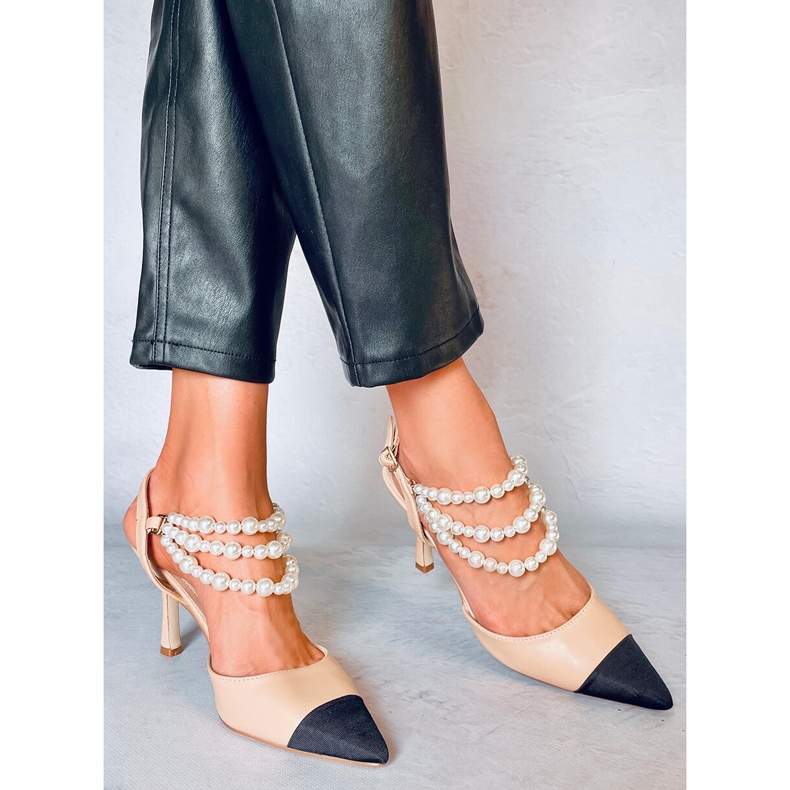 BM Open heel pumps with Harmony Beige pearls 1