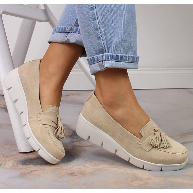 Filippo DP3162/23 leather wedge loafers with tassels beige 1