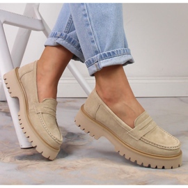 Women's leather loafers with heels and beige platform Filippo DP4586/23 1