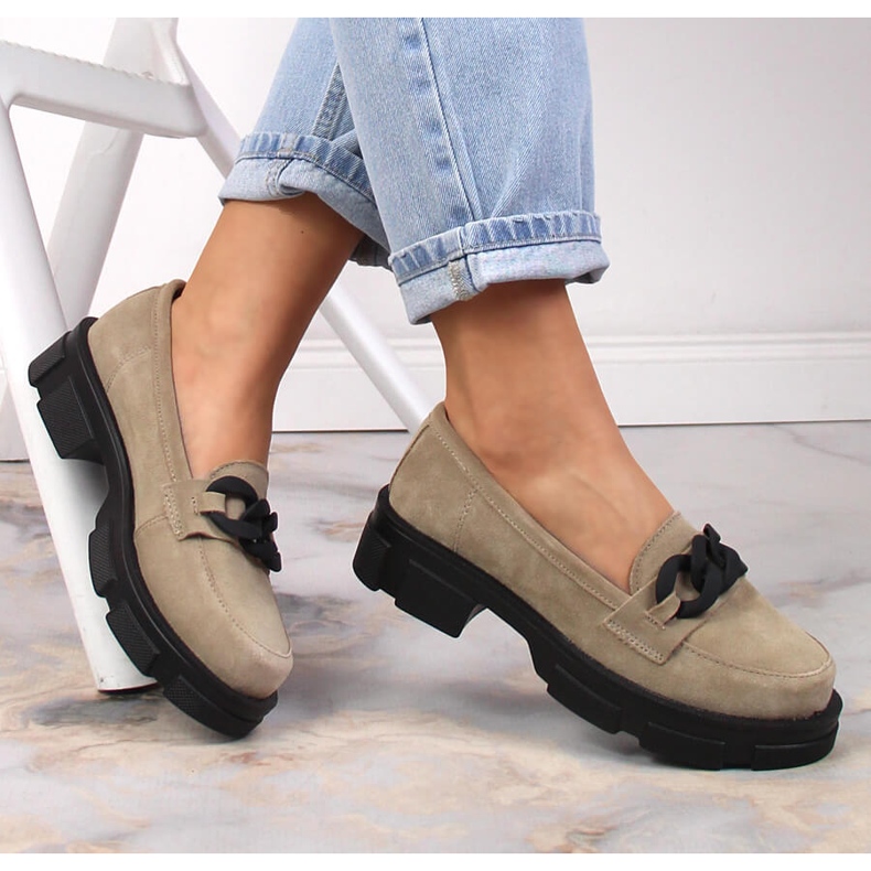 Leather suede shoes with a chain beige Filippo DP3221/23 1