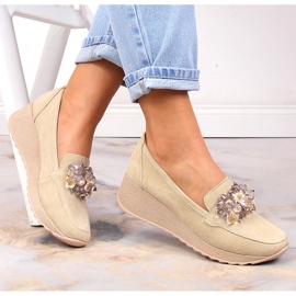 Women's leather loafers on the wedge with beige Filippo crystals DP4563/23 1