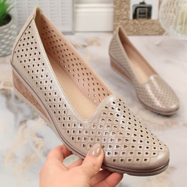 Women's shimmering beige openwork wedge shoes Potocki SZ12018 2