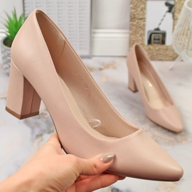 Women's nude pumps on the post Sergio Leone PB414 beige 1