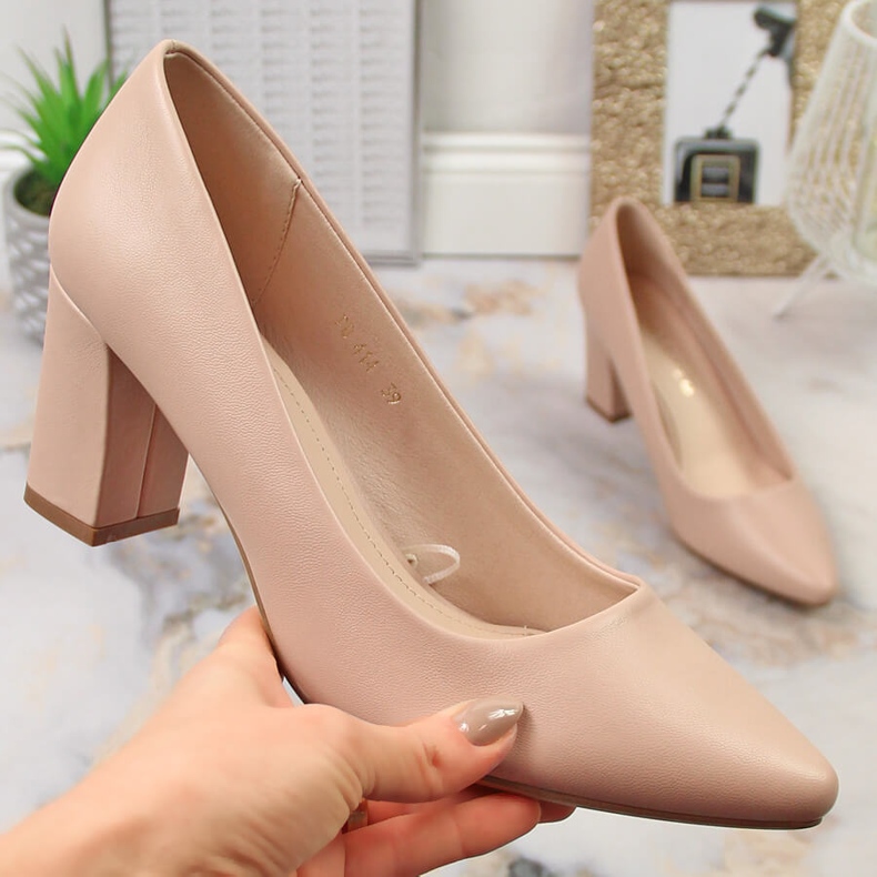 Women's nude pumps on the post Sergio Leone PB414 beige 1