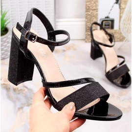 Women's brocade black sandals on the post Vinceza 2255 1