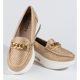 SHELOVET Women's gold loafers Slovet on the platform golden 1