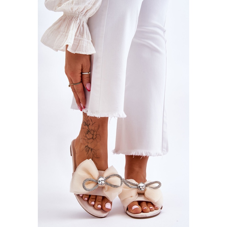 PS1 Women's Slippers With Bow And Rhinestones Beige Jolene 1