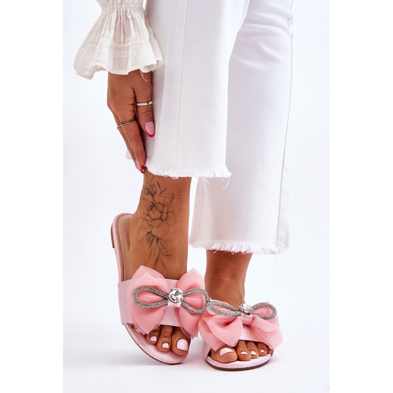 PS1 Women's Slippers With Bow And Rhinestones Pink Jolene 1