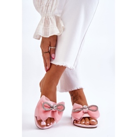 PS1 Women's Slippers With Bow And Rhinestones Pink Jolene 2