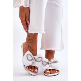 Women's Slippers With Bow And Rhinestones White Jolene 1