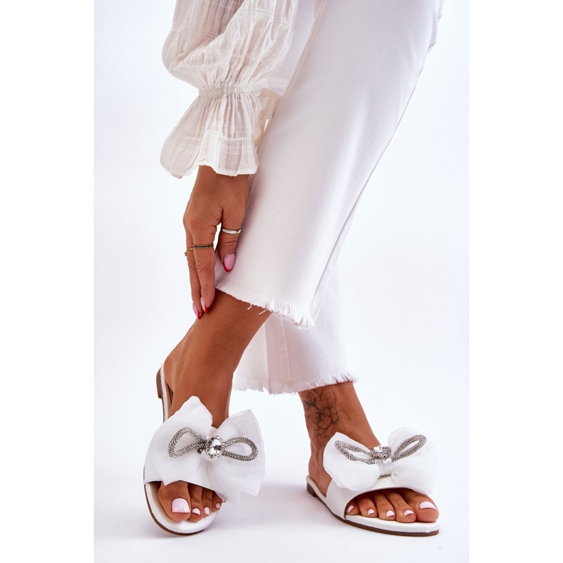 Women's Slippers With Bow And Rhinestones White Jolene 2