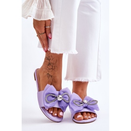 Women's Slippers With Bow And Rhinestones Purple Jolene 1