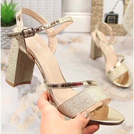 Women's gold brocade sandals on the post Vinceza 2255 golden 1