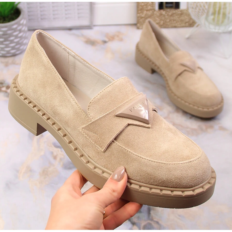 Potocki SZ12003 suede loafers with heels and platform beige 1