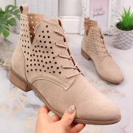 Potocki SZ12089 beige suede openwork flat boots 1