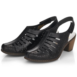 Leather comfortable women's high heel sandals Rieker 40959-00 black 1