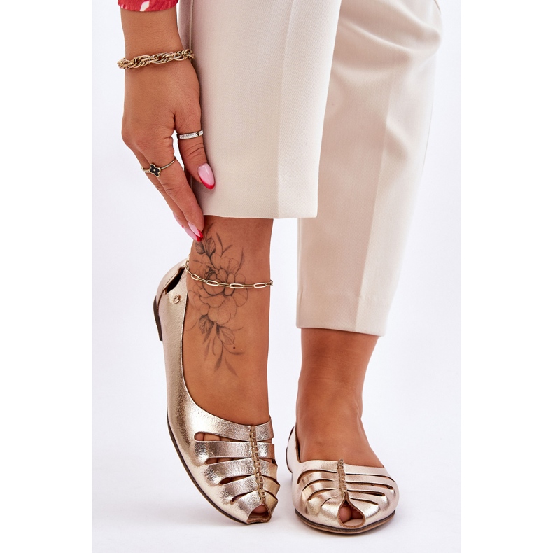 Lemar Comfortable Leather Women's Ballerinas Golden Luka 1