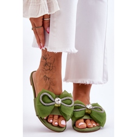 PS1 Women's Slippers With Bow And Rhinestones Green Jolene 1