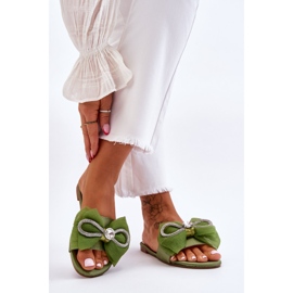 PS1 Women's Slippers With Bow And Rhinestones Green Jolene 2