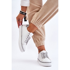 BM Women's Low Perforated Sneakers White and Silver Daxton 2